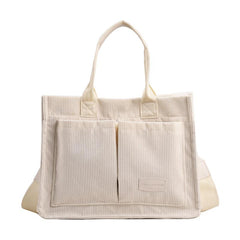 Corduroy Tote Bag Large Capacity Women's Handbag & Shoulder Purse