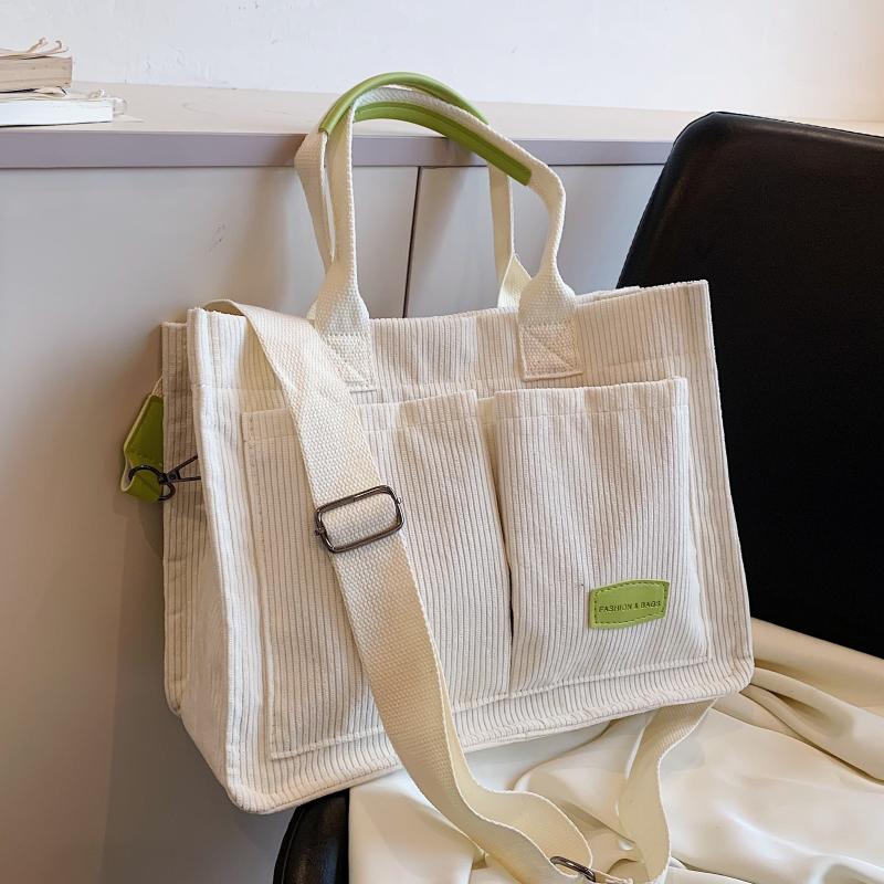 Corduroy Tote Bag Large Capacity Women's Handbag & Shoulder Purse