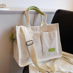 Corduroy Tote Bag Large Capacity Women's Handbag & Shoulder Purse