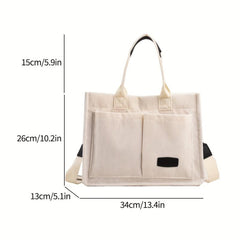 Corduroy Tote Bag Large Capacity Women's Handbag & Shoulder Purse