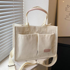 Corduroy Tote Bag Large Capacity Women's Handbag & Shoulder Purse