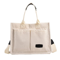 Corduroy Tote Bag Large Capacity Women's Handbag & Shoulder Purse