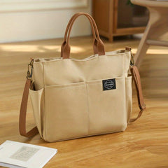 Large Canvas Tote Shoulder Bag Lightweight Solid Handbag