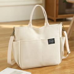 Large Canvas Tote Shoulder Bag Lightweight Solid Handbag