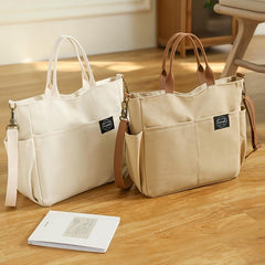 Large Canvas Tote Shoulder Bag Lightweight Solid Handbag