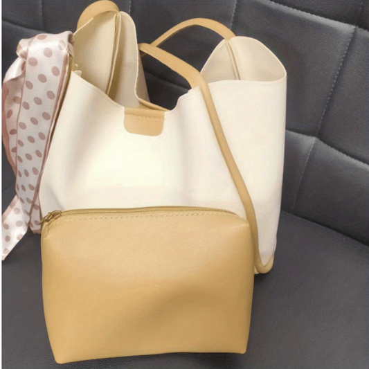 Scarf Decor Tote Bag For Women Stitching Shoulder Bag Large Capacity Handbags