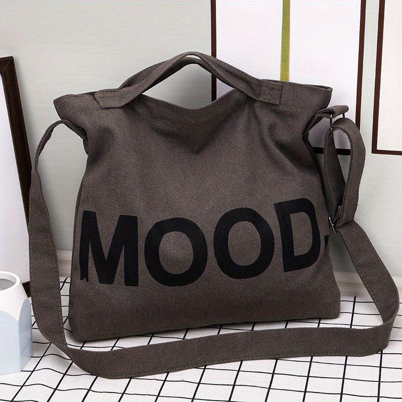 Letter Graphic Canvas Hobo Bag Vintage Large Capacity Shoulder Bag