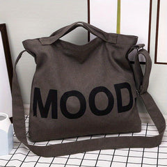Letter Graphic Canvas Hobo Bag Vintage Large Capacity Shoulder Bag