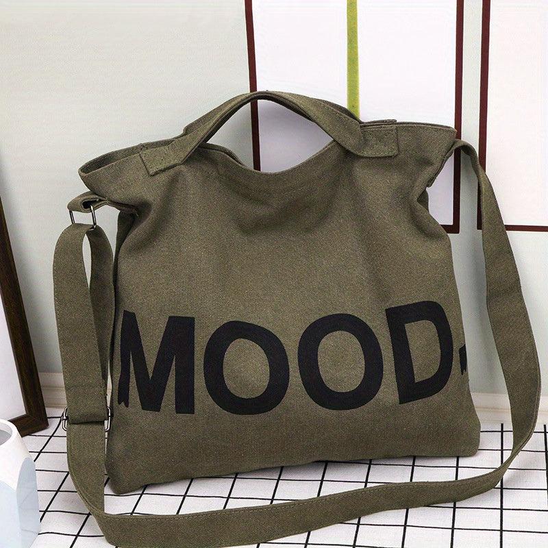 Letter Graphic Canvas Hobo Bag Vintage Large Capacity Shoulder Bag