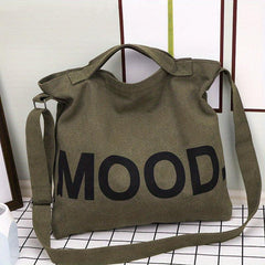Letter Graphic Canvas Hobo Bag Vintage Large Capacity Shoulder Bag