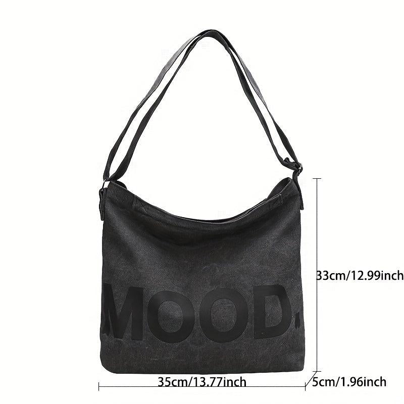Letter Graphic Canvas Hobo Bag Vintage Large Capacity Shoulder Bag