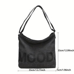 Letter Graphic Canvas Hobo Bag Vintage Large Capacity Shoulder Bag