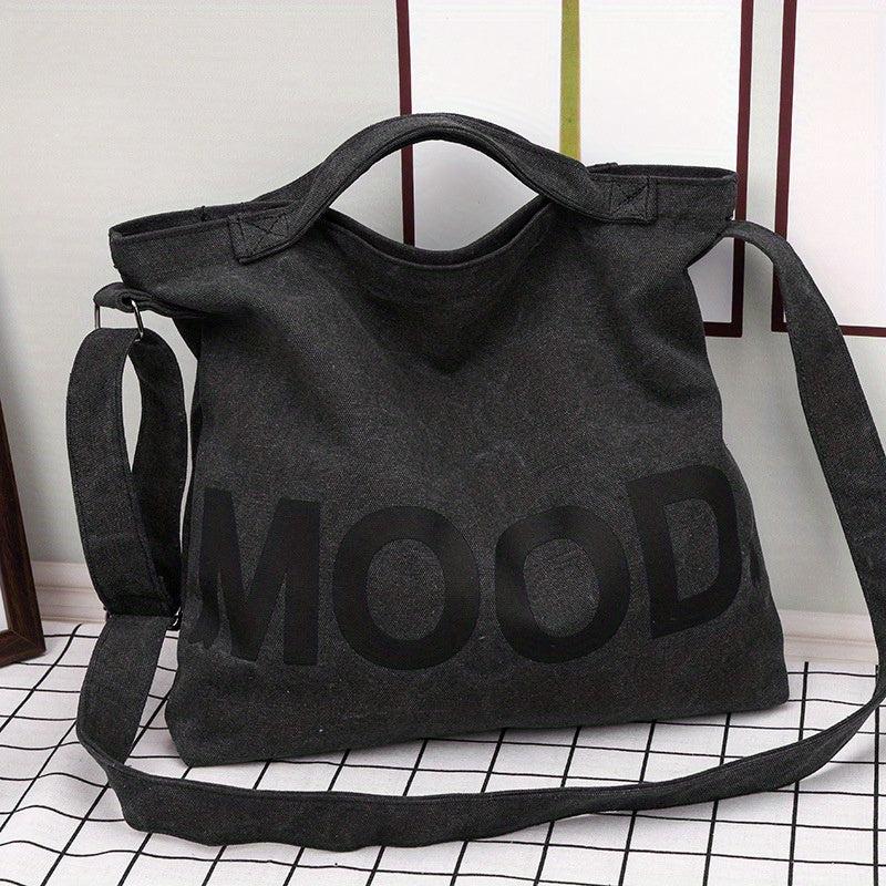 Letter Graphic Canvas Hobo Bag Vintage Large Capacity Shoulder Bag
