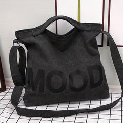 Letter Graphic Canvas Hobo Bag Vintage Large Capacity Shoulder Bag