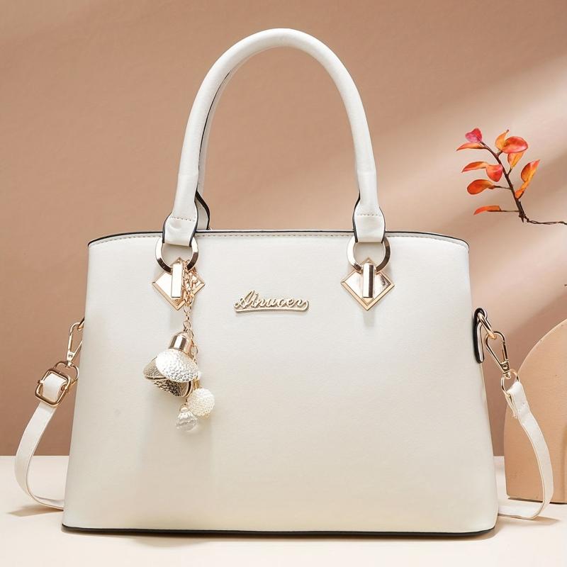 Double Handle Satchel Crossbody Bag with Pendant
