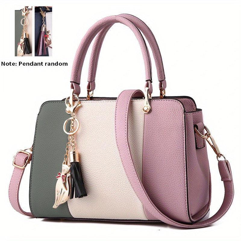 Tassel Cat Pendant Shoulder Bag Double Handle Tote Handbag