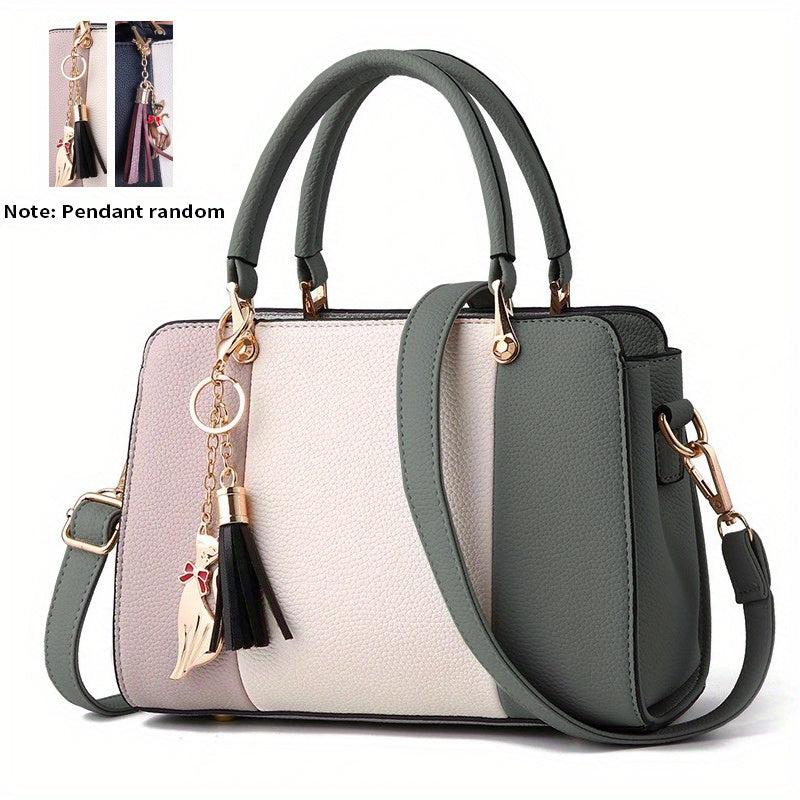 Tassel Cat Pendant Shoulder Bag Double Handle Tote Handbag