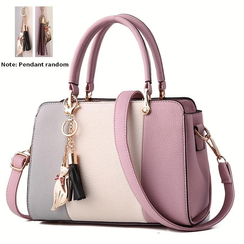 Tassel Cat Pendant Shoulder Bag Double Handle Tote Handbag