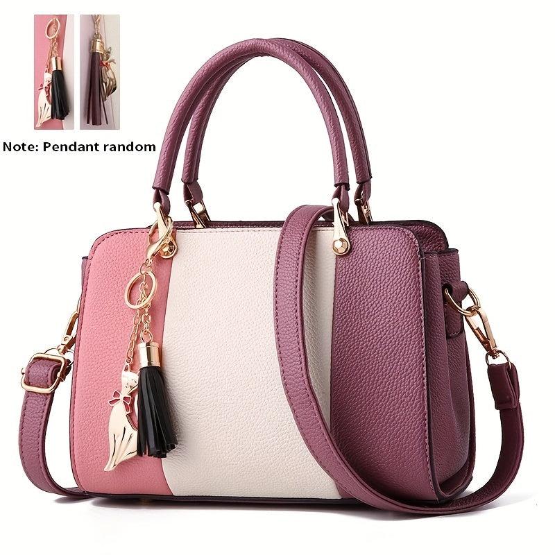 Tassel Cat Pendant Shoulder Bag Double Handle Tote Handbag