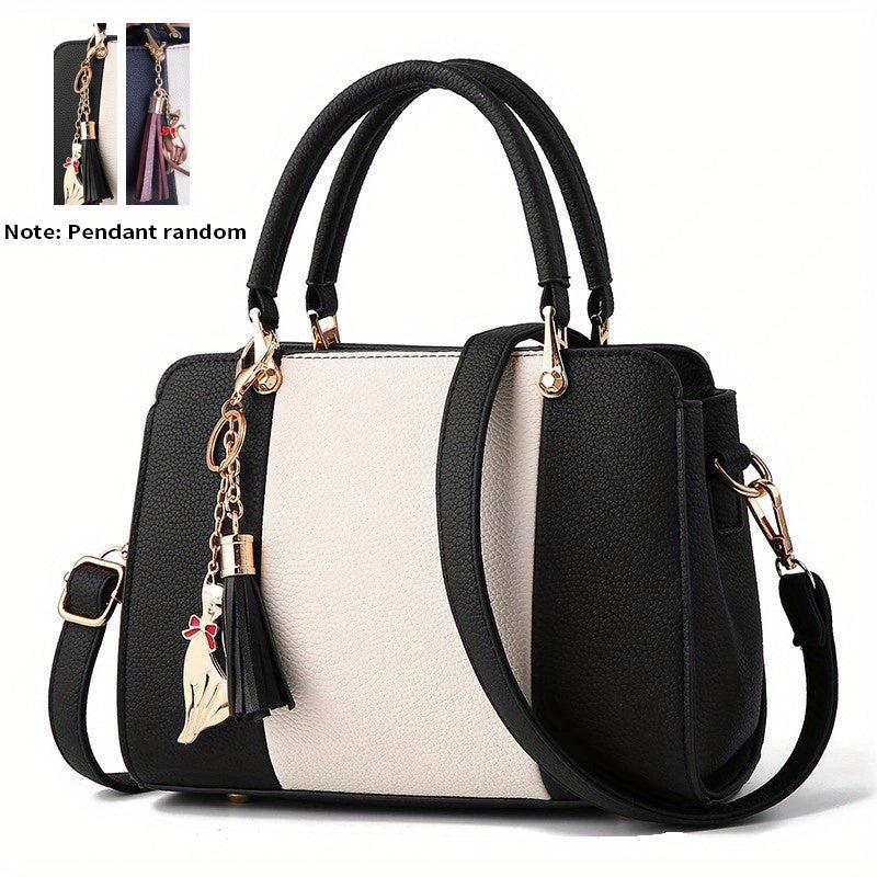 Tassel Cat Pendant Shoulder Bag Double Handle Tote Handbag