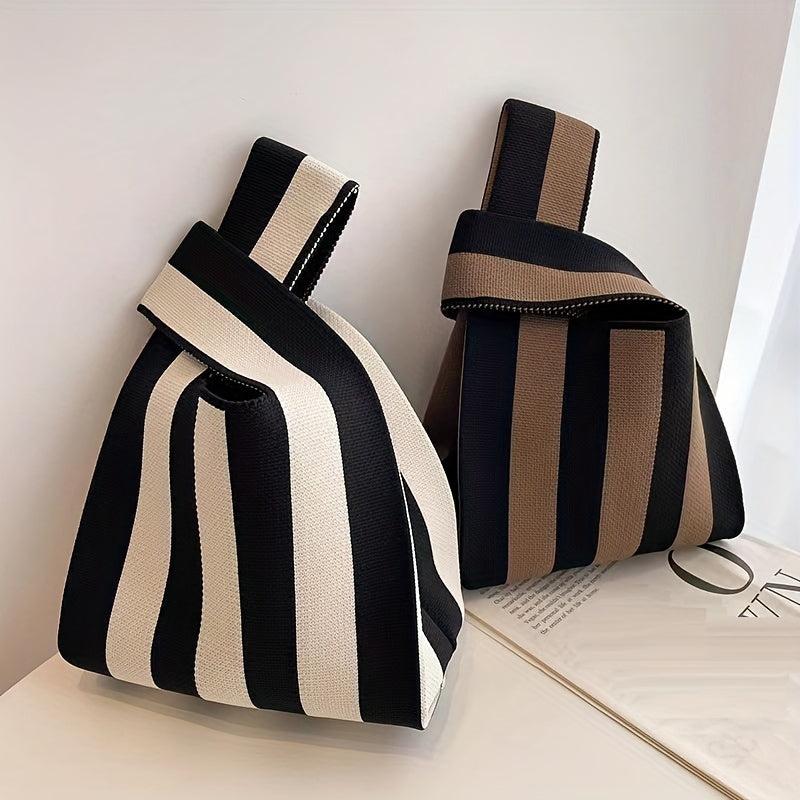 Striped Pattern Woven Handbag Fabric Crochet Niche Tote Bag