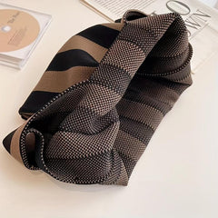 Striped Pattern Woven Handbag Fabric Crochet Niche Tote Bag