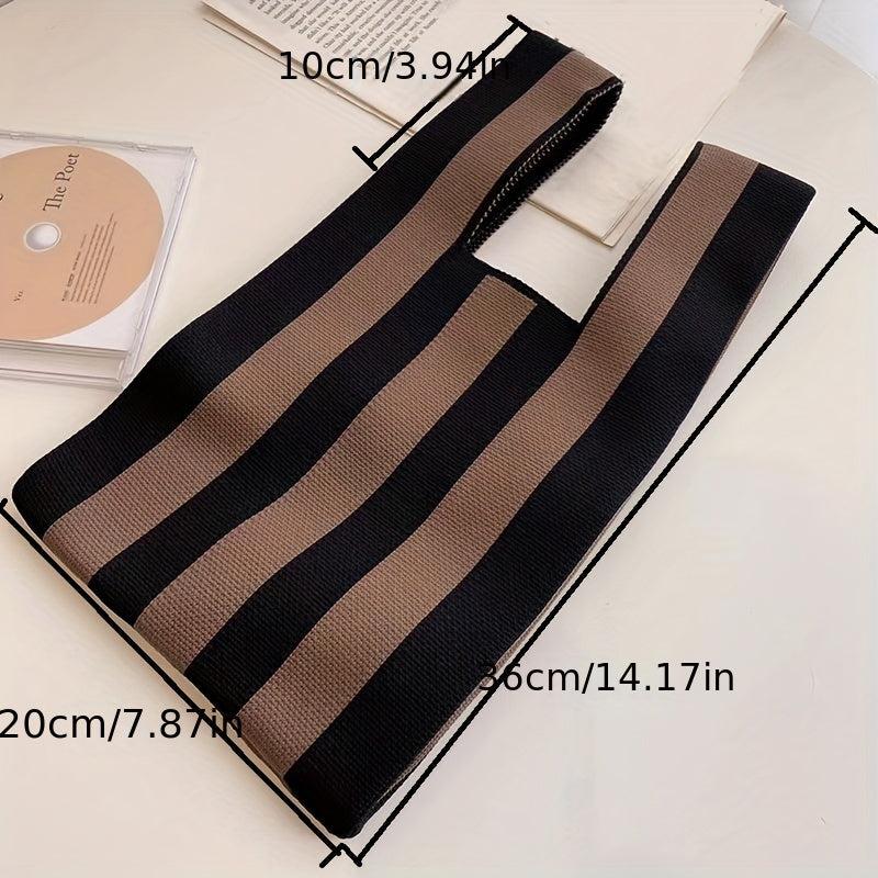 Striped Pattern Woven Handbag Fabric Crochet Niche Tote Bag