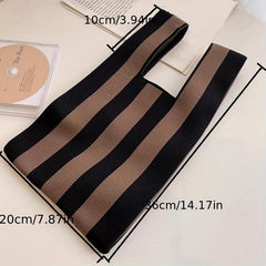Striped Pattern Woven Handbag Fabric Crochet Niche Tote Bag