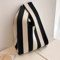 Striped Pattern Woven Handbag Fabric Crochet Niche Tote Bag