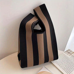 Striped Pattern Woven Handbag Fabric Crochet Niche Tote Bag