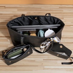 3 Pcs Quilted Detail Bag Sets Solid Tote Bag With Shoulder Chain Bag & Purse
