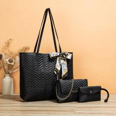 3 Pcs Quilted Detail Bag Sets Solid Tote Bag With Shoulder Chain Bag & Purse