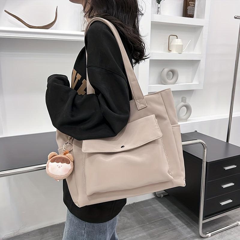 Nylon Tote Bag Front Pocket Shoulder Bag for Travel Work School