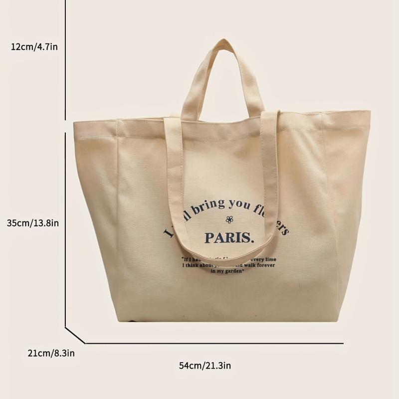 Letter Pattern Tote Bag Large Capacity Canvas Shoulder Bag