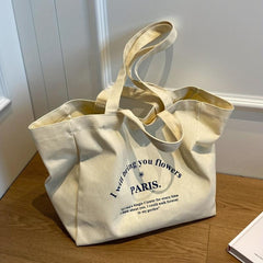 Letter Pattern Tote Bag Large Capacity Canvas Shoulder Bag
