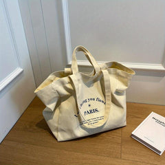 Letter Pattern Tote Bag Large Capacity Canvas Shoulder Bag