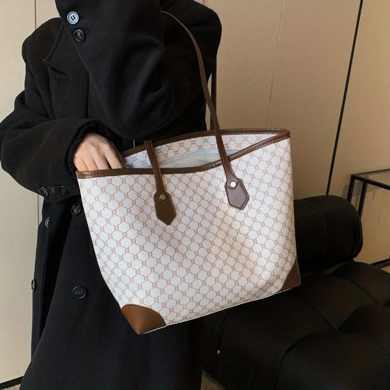 Vintage Print Tote Bag All Match Shoulder Bag Stylish Bag For Work