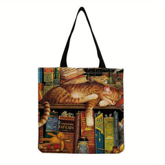 Graphic Cat Print Canvas Bag Lightweight Shoulder Bag