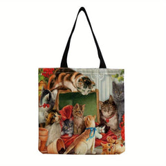 Graphic Cat Print Canvas Bag Lightweight Shoulder Bag