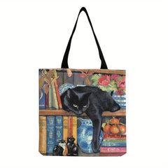 Graphic Cat Print Canvas Bag Lightweight Shoulder Bag