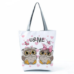 Cartoon Owl Canvas Bag Foldable Shoulder Lightweight Shopper Bag