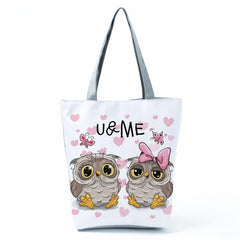 Cartoon Owl Canvas Bag Foldable Shoulder Lightweight Shopper Bag
