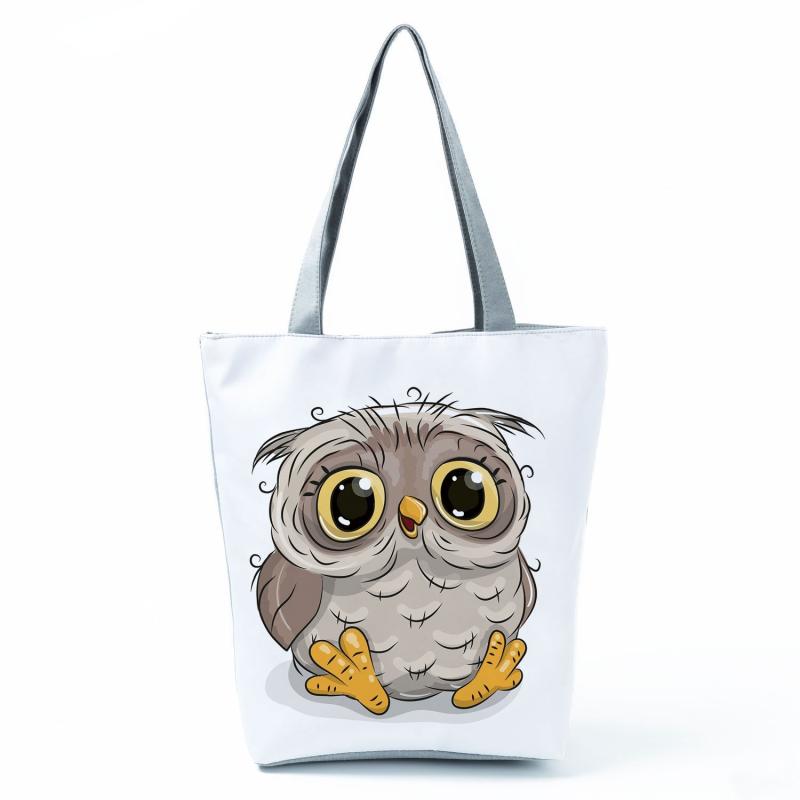 Cartoon Owl Canvas Bag Foldable Shoulder Lightweight Shopper Bag