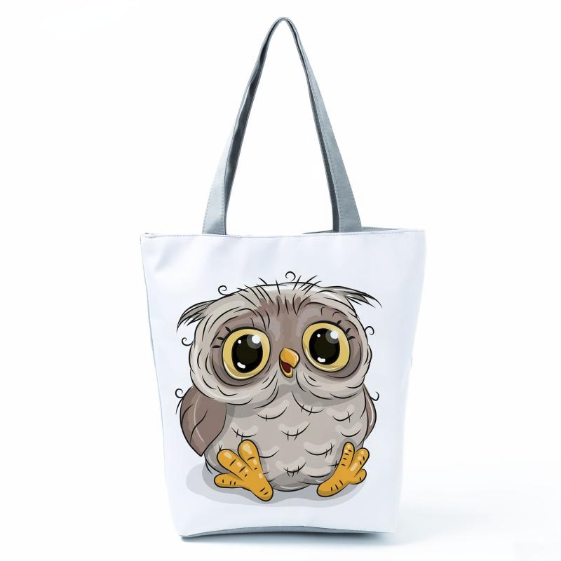 Cartoon Owl Canvas Bag Foldable Shoulder Lightweight Shopper Bag