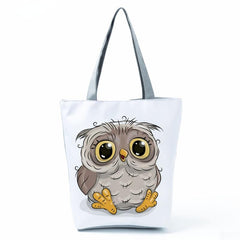 Cartoon Owl Canvas Bag Foldable Shoulder Lightweight Shopper Bag