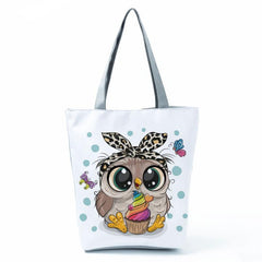 Cartoon Owl Canvas Bag Foldable Shoulder Lightweight Shopper Bag