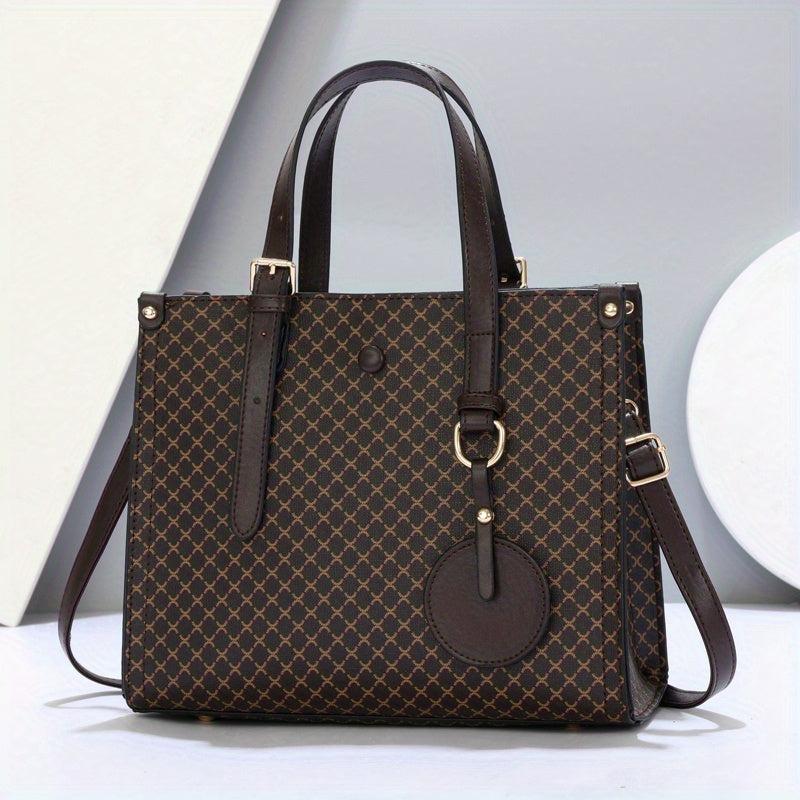 Classic Allover Print Shoulder Bag, Large Capacity Crossbody Handbag