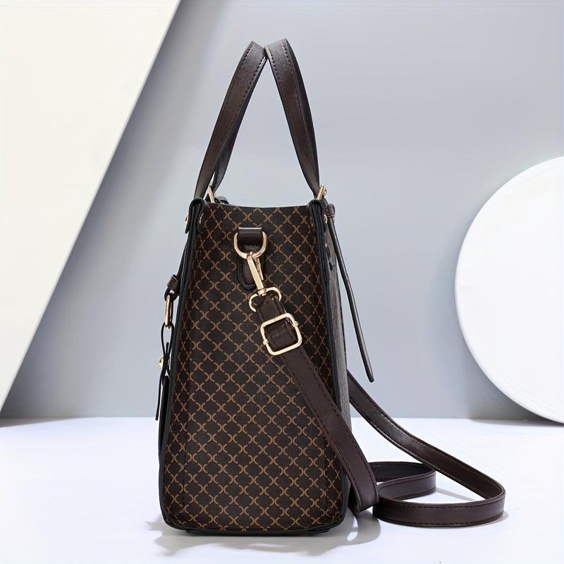 Classic Allover Print Shoulder Bag, Large Capacity Crossbody Handbag