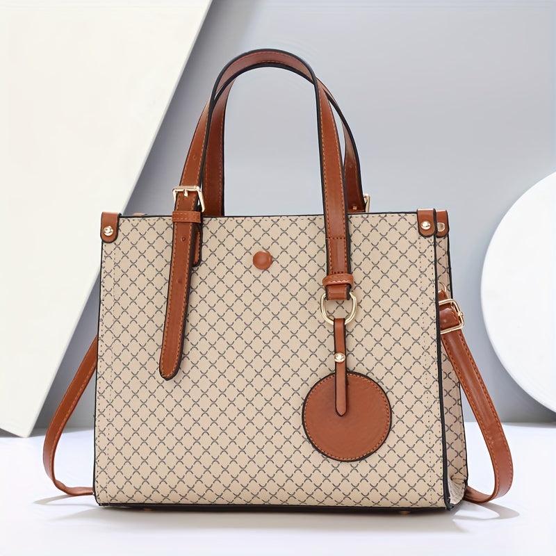 Classic Allover Print Shoulder Bag, Large Capacity Crossbody Handbag