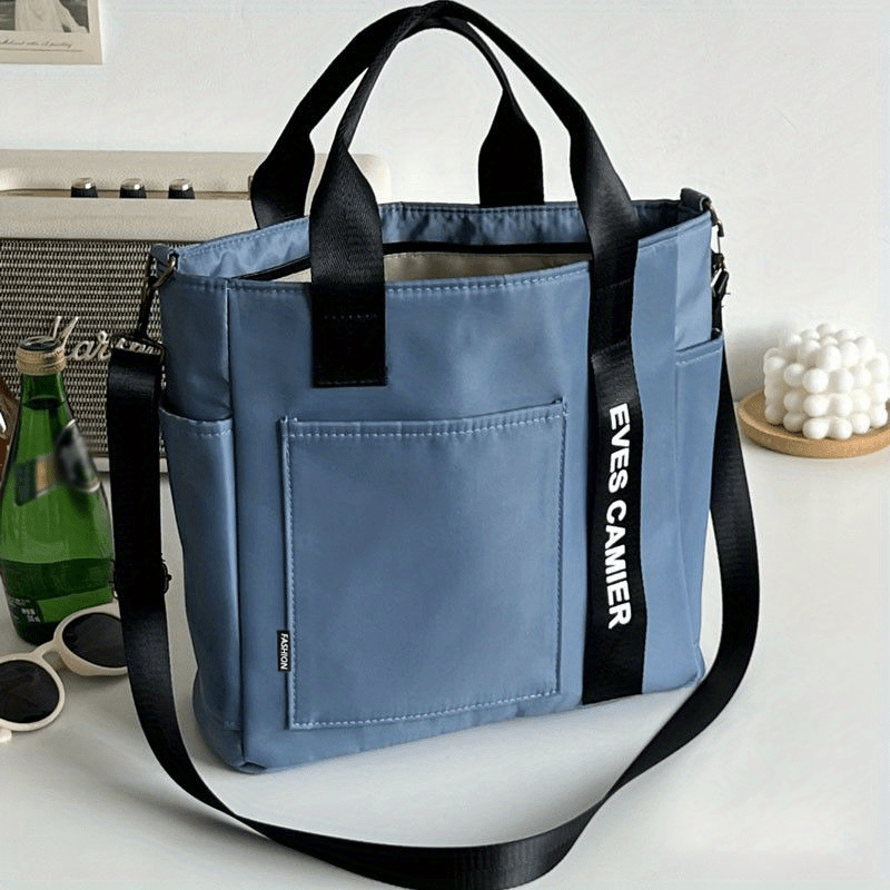 Colorblock Tote Canvas Bag Large Capacity Shoulder Bag For School